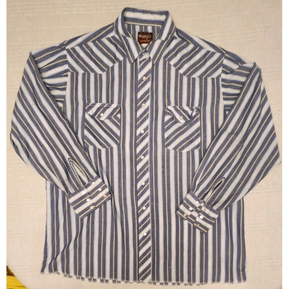Vintage Wrangler Western Pearl Snap Shirt Mens 2XT Green Striped Blue White Tall